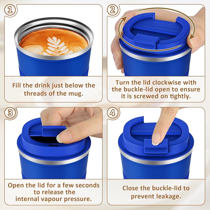 KETIEE Travel Coffee Mug 12oz: Insulated Travel Mug with Leakproof Lid, Reusable Coffee Cups with Seal Lid, Vacuum Stainless Steel Tumbler to Go for Hot/Ice Drinks (Blue) | Reusable Coffee Cups with Seal Lid, Vacuum Stainless Steel Tumbler to Go for Ho...