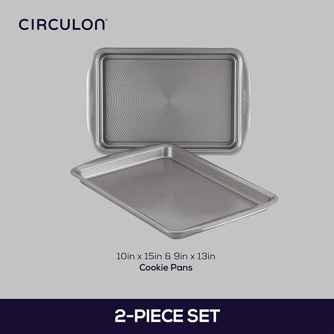 Circulon Bakeware Nonstick Cookie Pan Set, Cookie Sheets for Baking, 2-Piece, Gray