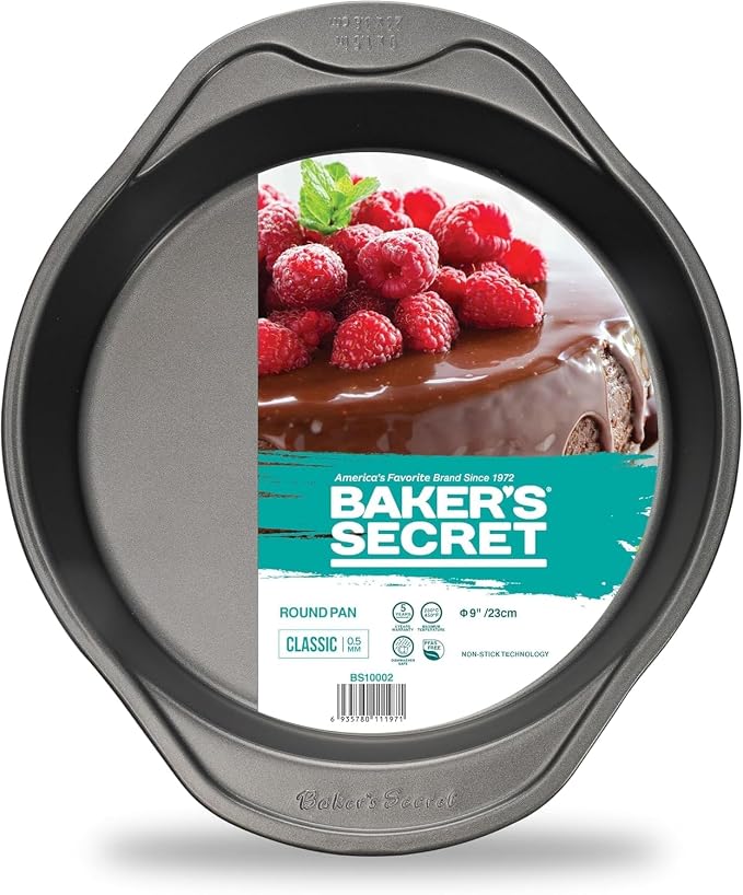 Baker's Secret 2pcs Nonstick Round Cake Pan 9", Carbon Steel Pan with Premium Food-Grade Coating, Non-stick Cake Pan for Birthday Cakes and others, Bakeware DIY - The Classic Collection