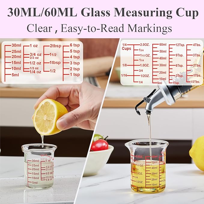 Ackers 4-Piece Glass Measuring Cup Set, Borosilicate Beaker Style Nesting Liquid Measuring Cups