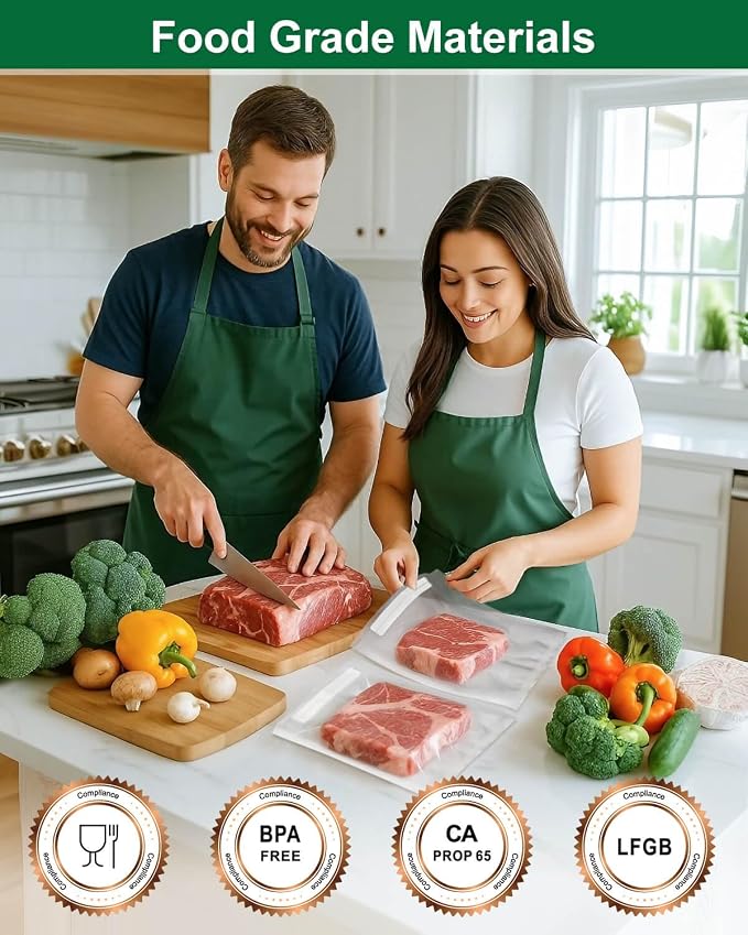 Quart Vacuum Sealer Bags for Food, 8x11 Inch with Label Area | Heavy Duty BPA-free Vacuum Seal Bags for Food Saver, Freezer Storage, Seal a Meal, Sous Vide, Meal Prep, Precut 100 count