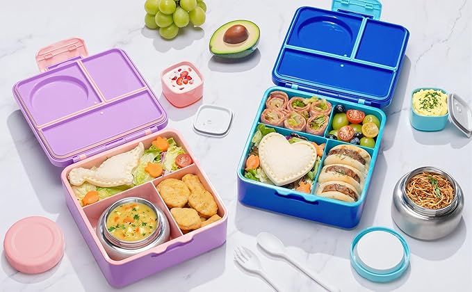 Fimibuke Bento Box for Kids Adult, BPA Free & Leakproof Toddler Lunch Box with 8.5oz Insulated Food Jar, Utensils & Sauce Jar, Dishwasher Safe 3 or 4 Compartment Container for School Girl Boy | w/ 8.5oz Insulated Food Jar Utensils & Sauce Jar, Leakproo...
