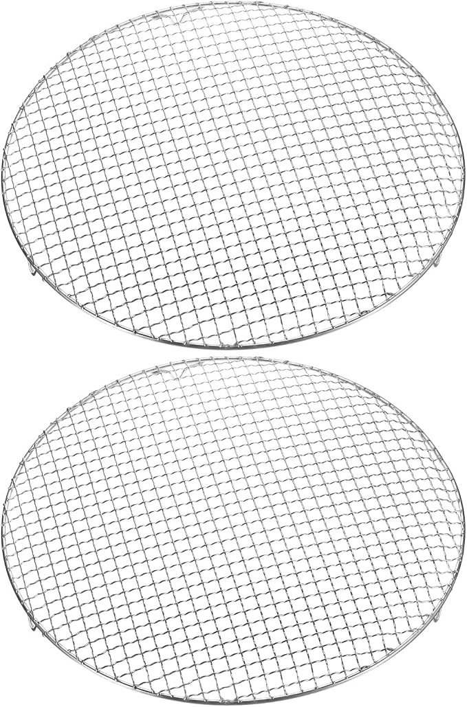 HARFINGTON 2pcs Round Cooking Rack 16-inch 201 Stainless Steel Cross Wire Barbecue Grill Net with 20mm Legs for Cooking Baking Steaming BBQ