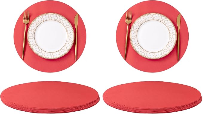 SHACOS 100 pcs Christmas Disposable Round Paper Placemats 13 inch Colored Paper Place Mats for Wedding Birthday Party Bridal Baby Shower Table Decoration, Red (Pack of 2)