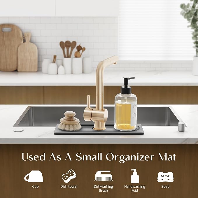 Faucet Mat for Kitchen Sink - Wider Diatomite Fast Drying Stone Sink Tray, Super Absorbent, Prevents Moisture Buildup - Faucet Splash Guard for Bathroom Counter (Dark Grey, 15x5.3inch)