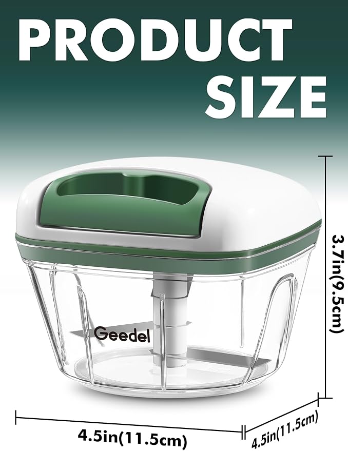 Geedel Vegetable Chopper, Manual Food Chopper with Hand Pull String, 500ml | Manual Food Processor, Sharp Stainless Steel Blade, Non-slip Base, Dishwasher Safe, No BPA, Portable, for Veggie, Fruit, Nut