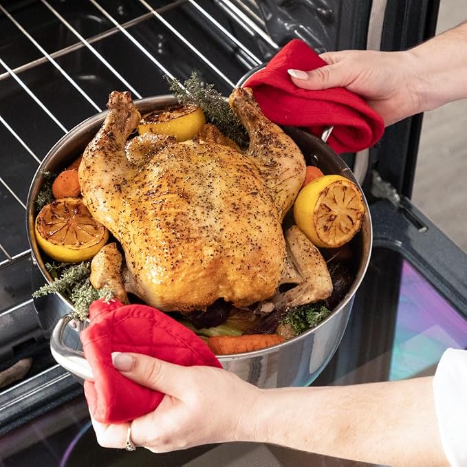 Hell’s Kitchen Hybrid 7.5-Qt Pot with Lid, Tri-Clad Stainless Steel & PFAS-Free Ceramic Nonstick, no PFOA, no PTFE, no Teflon, Non-Toxic Cookware, Metal Utensil Safe, All Cooktops and Oven Safe | Induction Cookware, Stock Pot With Lid, Tri Clad Stainle...