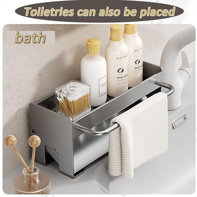 Kitchen Sink Caddy Organizer,Sponge Holder for Kitchen Sink with Drain Board,Stainless Steel