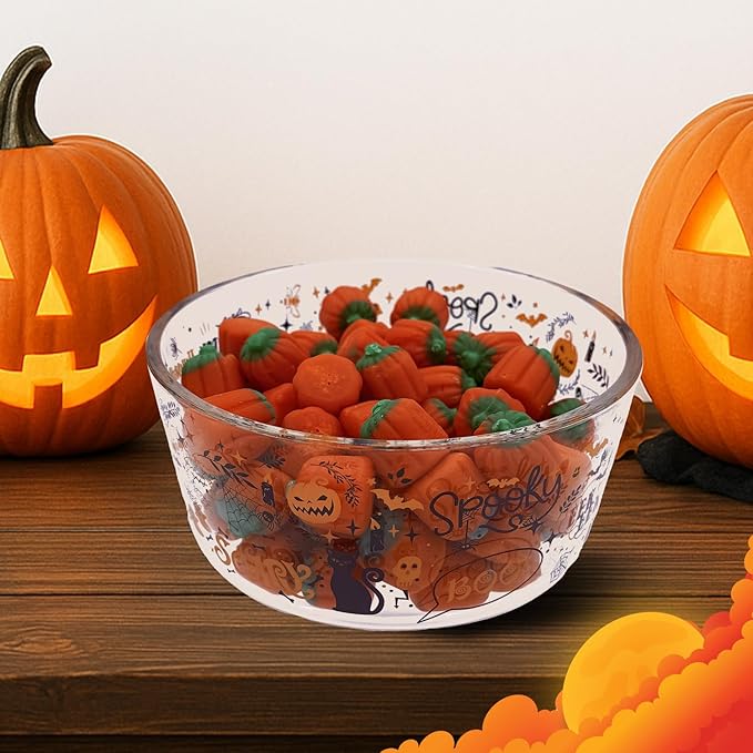 Halloween Glass Food Storage Containers with Lids | Set of 6 (3 Containers + 3 Lids) 2-Cup | Spooky Design, BPA-Free, Microwave & Dishwasher Safe|Perfect for Meal Prep, Snacks & Leftovers