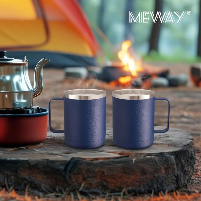 MEWAY 12oz Coffee Mug With Handle 4 Pack Bulk,Stainless Steel Insulated Travel Tumblers With Sliding Lid,Double Wall Vacuum Camping Cup for Hot & Cold Drinks Tea (Navy,Set of 4)
