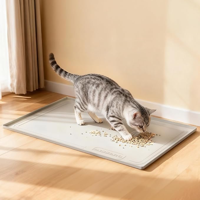 Under Sink Mat 22 X 19, Waterproof Silicone Cabinet Kitchen Liner, Beige | BPA-Free Raised-Edge Cabinet Protector & Leak Tray for Bathroom Cabinets, Boots, Pet Feeding Dog & Cat Mats, Dishwasher Safe