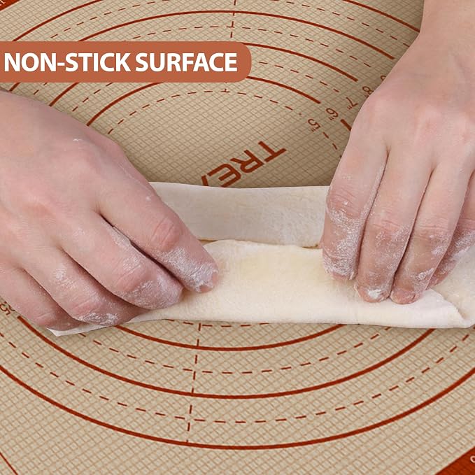 Silicone Pastry Mat, 16" x 24" Silicone Baking Mat | Reusable Non-Stick Extra Large Dough Mat with Measurement for Pie Crust, Pizza and Cookies, Counter Rolling Dough