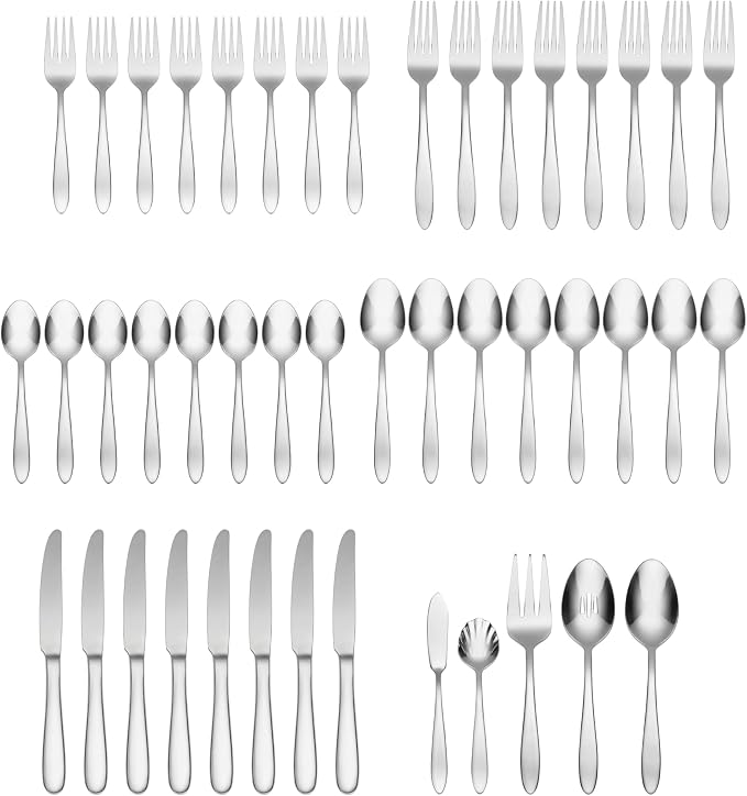 Oneida Mooncrest 45-Piece 18/0 Silverware Set for 8, Flatware | mirror finish, dishwasher safe | includes serving spoons and utensil set | cutlery set, wedding silverware