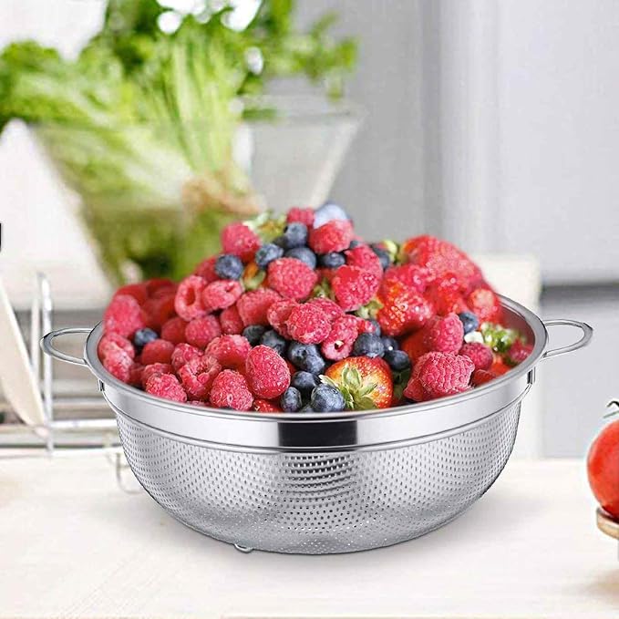 TeamFar Colander, 3qt Stainless Steel Micro-Perforated Colander Strainer | Metal Food Strainer for Draining/Washing/Rinsing Pasta Vegetables Fruits, Healthy, Sturdy & Dishwasher Safe