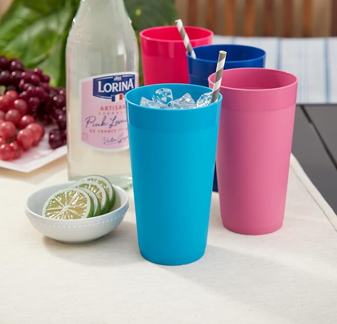 US Acrylic Newport 12-Pack Unbreakable Plastic Cups (20 ounces) 12 Assorted Bright Colors, BPA Free drinking glasses, Dishwasher Safe tumblers for Parties, Camping, & Everyday Use
