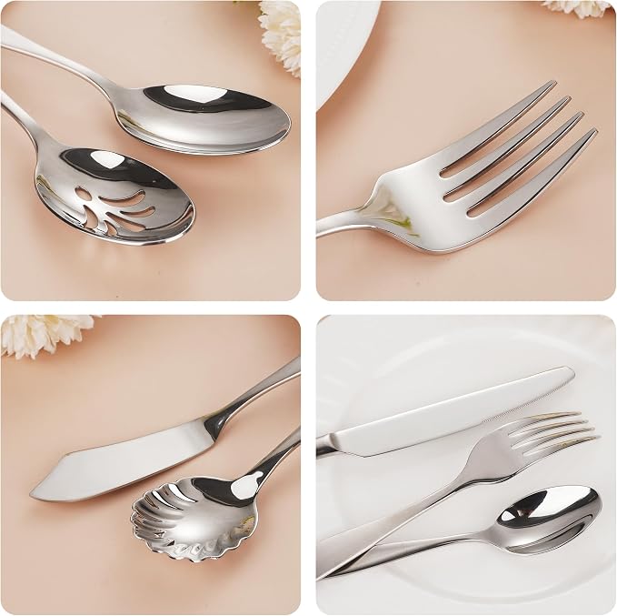 70-Piece 18/10 Stainless Steel Flatware Set for 12 with 2 Sets of Serving Utensil, Heavy Duty Silverware Set, High End Flatware, Dishwasher Safe, Ideal for Gift