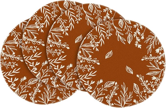 Artoid Mode Rust Eucalyptus Leaves Round Fall Placemats Set of 4-14 Inch | Heat-Resistant, Washable Table Mats, Seasonal Autumn Kitchen Dining Decor
