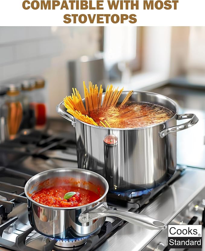 Cooks Standard Multi-Ply Clad 8 Quart Stainless Steel Stock Pot with Glass Lid | Tri-Ply Soup Pot for Boiling, Stews, Sauces, Induction Ready, Dishwasher & Oven Safe