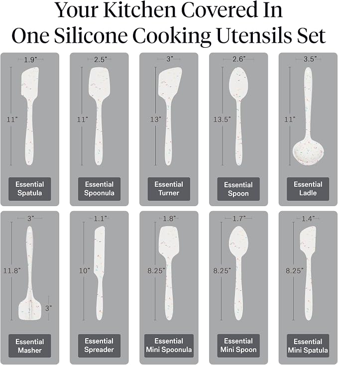 GIR: Get It Right 10-Piece Silicone Ultimate Kitchen Utensil Set – Spatulas, Ladle, Flip, Spoons, Whisk, Peeler & Spoonula – Nonstick, Non-Toxic, Heat-Resistant – Sprinkles