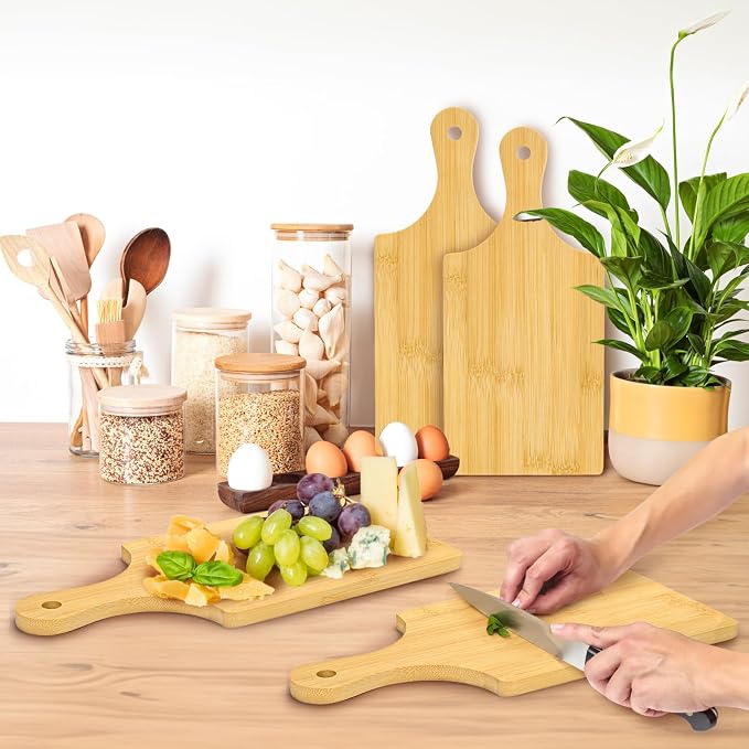 12 Pack Bamboo Cutting Board with Handle, 11" x 5" Individual Charcuterie Boards, Blank Laser Engraving Board, Bulk Food Platter, Mini Board for Kitchen, Home Decor, Housewarming Gift