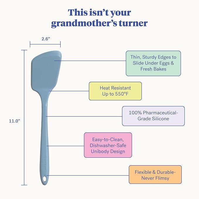 GIR: Get It Right Silicone Spatula Turner - Nonstick & Heat-Resistant Cooking Utensil - Seamless One-Piece Flexible Edge Rubber Spatula - Dishwasher-Friendly, Ultimate Turner - 13IN - Slate
