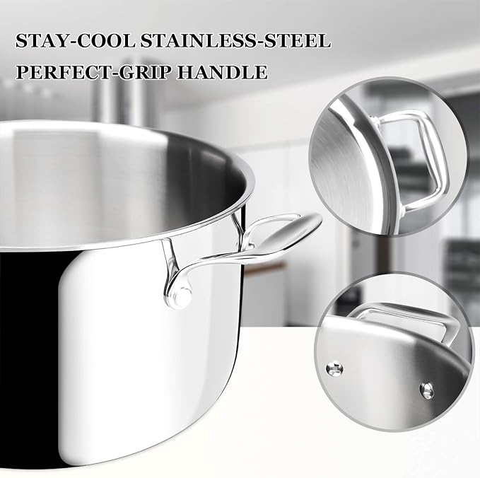 Duxtop Whole-Clad Tri-Ply Stainless Steel Stockpot with Lid, 6.5 Quart, Kitchen Induction Cookware | Whole Clad Cooking Pot for Soup and Stews, Large Capacity for Family Meal Preparation