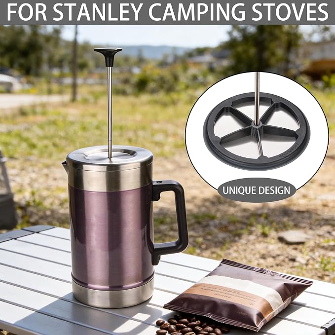 2-Pack Silicone French Press Coffee Makers compatible with Stanley Classic Stay-Hot French Press Coffee Maker 48 oz , french press coffee maker for Stanley Camping Stoves ,coffe press (Black, 2)