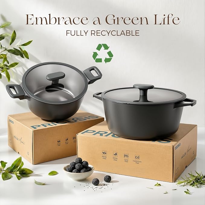 PRICUSIS Nonstick Stock Pot with Silicone Rim Tempered Glass Lid, 4.5/7 QT Soup Pot Casserole, Cooking Pot, Induction Compatible, Dishwasher & Oven Safe, Ideal for Pasta, Bake & Stews, Black Sesame