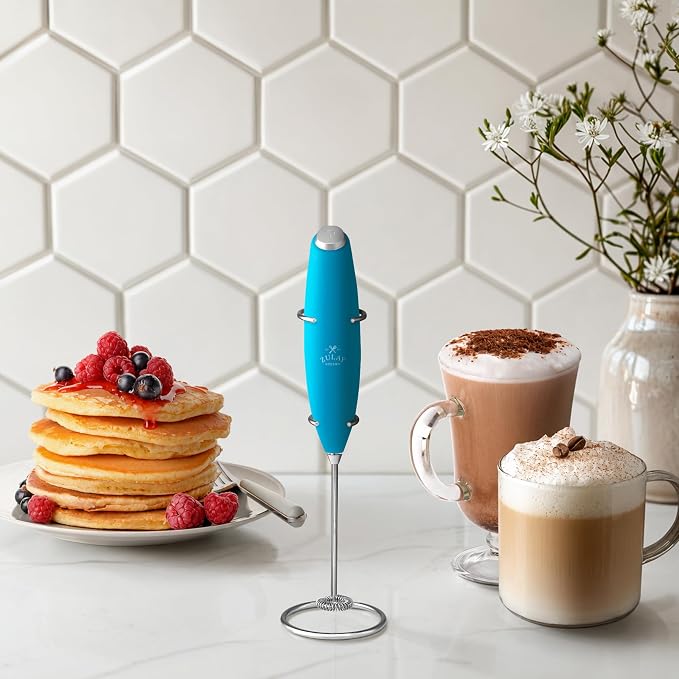 Zulay Kitchen Powerful Milk Frother Wand With Duracell Batteries - Ultra Fast Handheld Drink Mixer - Electric Whisk Foam Maker for Coffee, Lattes, Cappuccino & Matcha - Z1 Motor - Blue Teal