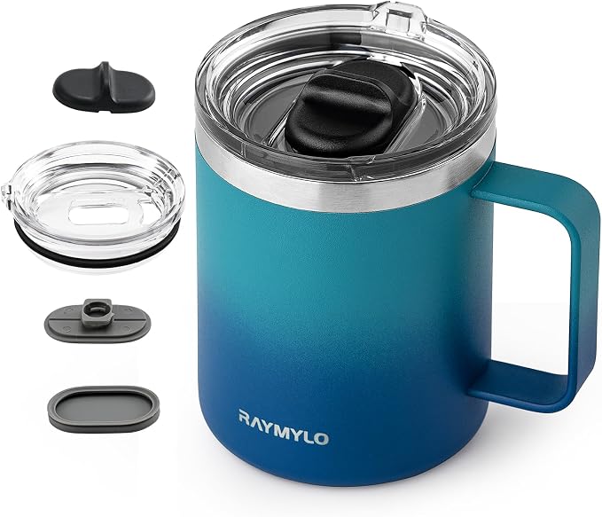 RAYMYLO Insulated Travel Coffee Mug with Handle, Coffee Tumbler Cup 12oz | Detachable Lid for Thoroughly Clean, Thermal Cup with Double-Wall Stainless Steel Vacuum Insulation, Spill Proof & BPA Free