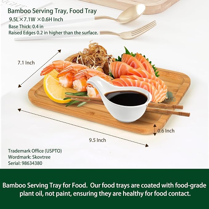 Small Bamboo Serving Tray, Small Food Tray for Eating and Serving Coffee, Tea, 9.5 x 7.1 Inch