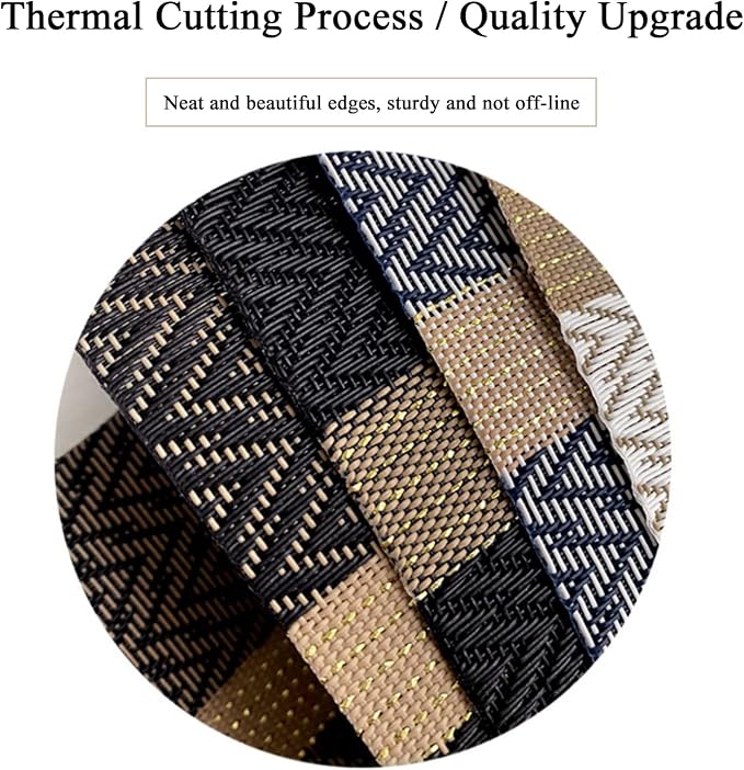 Elegant Placemats and Table Runner Set, Stylish Durable Placemats Set of 6 for Home Wedding Hotel Decoration (Black)