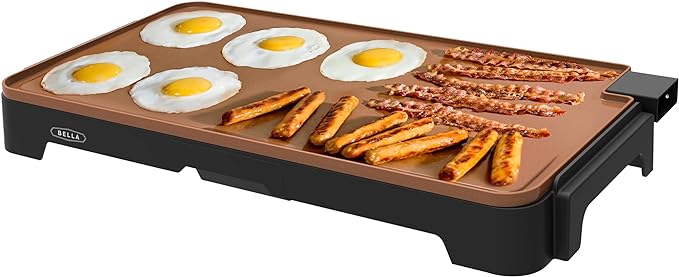 bella XL 12"x22" Electric Ceramic Titanium Griddle, Copper/Black