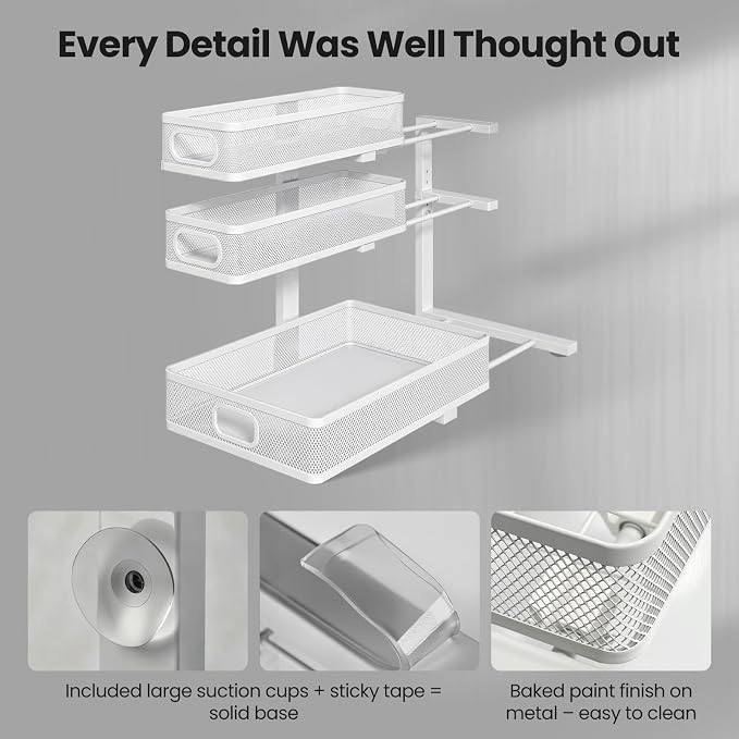 Under Sink Organizer, 3-Tier Pull Out Cabinet Organizer with Drawer Stops, Height Adjustable Slide Out Storage Rack for Kitchen Bathroom Pantry Laundry Room Organization, 2 Pack