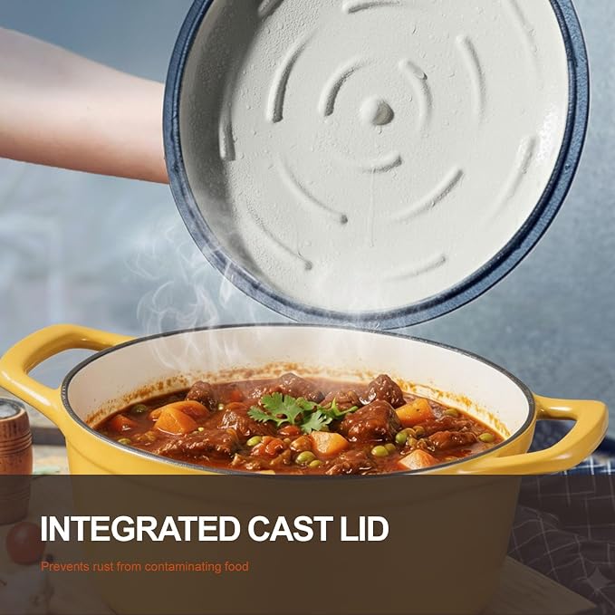 Overmont Enameled Cast Iron Dutch Oven - 5.5QT Pot with Lid Cookbook & Cotton Potholders - Heavy-Duty Cookware for Braising, Stews, Roasting, Bread Baking
