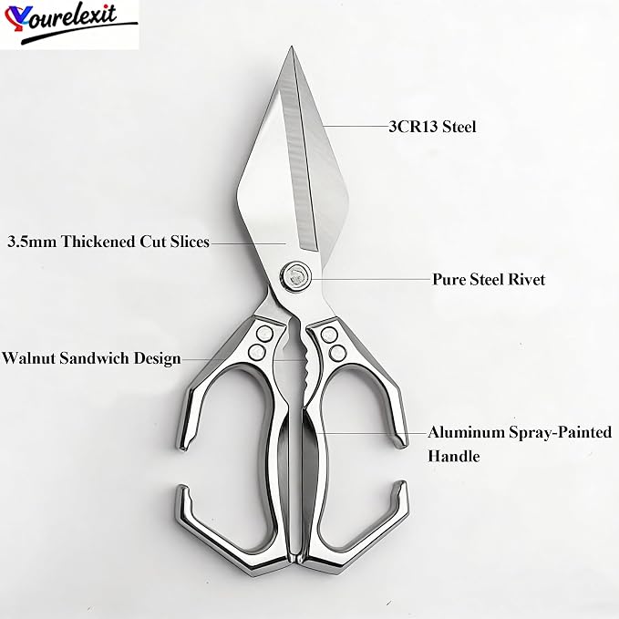 2-Piece Kitchen Scissors Set - Heavy Duty Poultry & Cooking Shears, High-Carbon Steel Meat Scissors for Chicken Bones/Seafood/Herbs, Ergonomic Handle Black & Silver