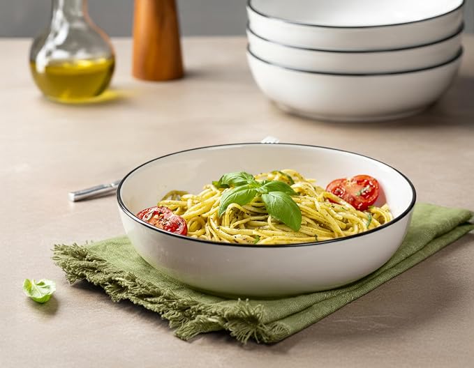 KooK Pasta Bowl, For Soups and Salads, Serving Bowls, Large Capacity, Microwave & Dishwasher Safe, Set of 4, 40 oz, (French)