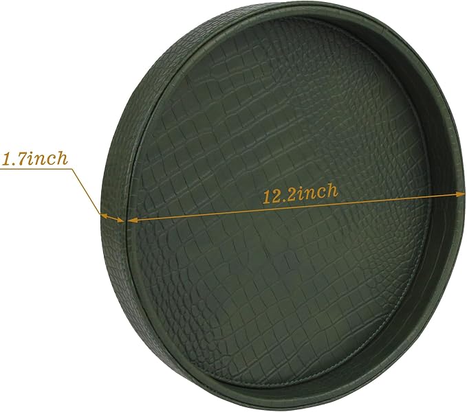 HofferRuffer Faux Leather Round Serving Tray, Vegan Croco Leather Decorative Tray, Food Tray for Storage Drinks, Snack & Cosmetics, Dia.12'' x 1.6'' (Green)