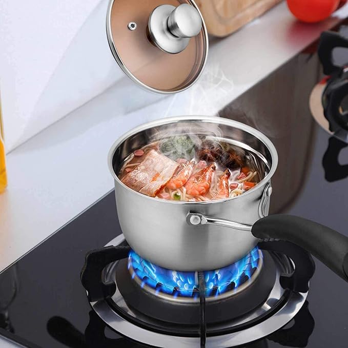 TeamFar 1 Quart Saucepan, Stainless Steel Saucepan with Lid | Small Sauce Pot Milk Pan Cookware for Home Cooking, Non Toxic & Healthy, Easy Clean & Dishwasher Safe