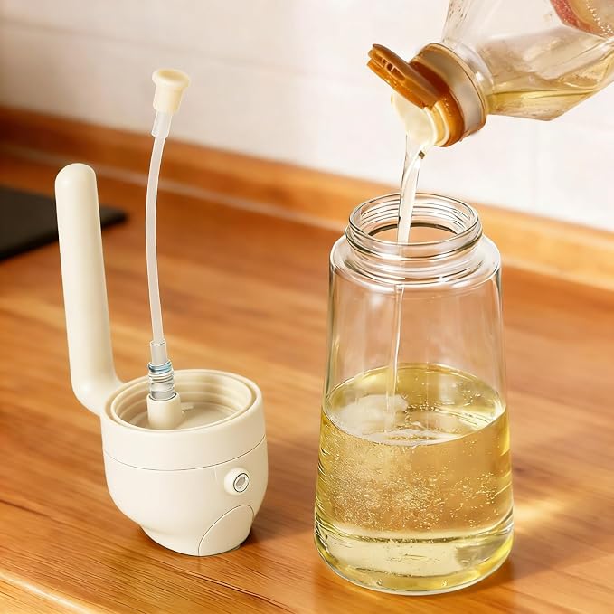 16oz/470ml Glass Olive Oil Sprayer & 2-in-1 Dispenser Bottle with Pour Spout for Cooking, Air Fryers, Salads, BBQs, and Kitchen Use(milky white)