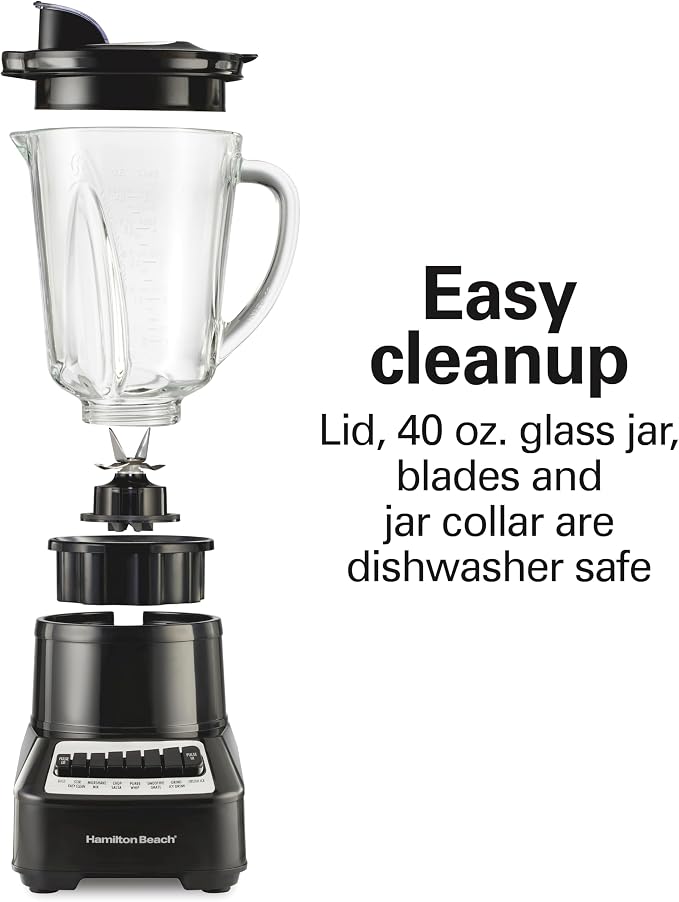 Hamilton Beach Wave Crusher Blender for Smoothies With 40 Oz Glass Jar | 14 Functions For Consistently Smooth Results | Stainless Steel Ice Sabre Blades | 700 Watts | Black | 54220