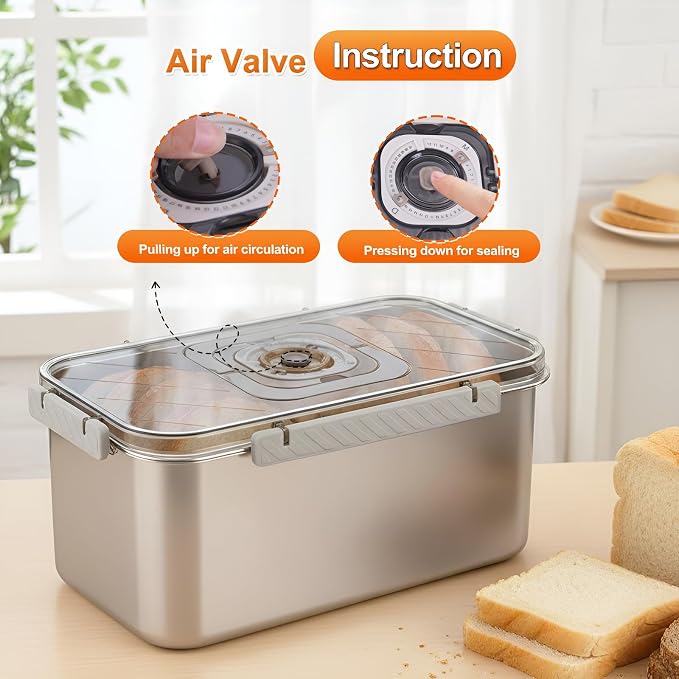 ANYPROLUS Bread Box Stainless Steel Bread Storage for Homemade Bread, Dishwasher Safe Bread Containers Storage Airtight Loaf, Airtight Bread Storage Container with Lid and Handle
