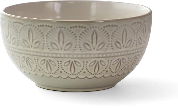 Elama White Lace 16 Piece Round Scallop Stoneware Dinnerware Set in White