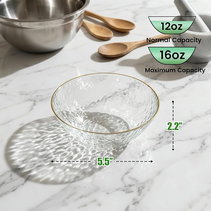Rubtlamp 30 Pack Clear Disposable Bowls, Clear Plastic Bowls with Gold Rim, 12-16oz Premium Heavy Duty Plastic soup Bowls for Party, Wedding and Holiday