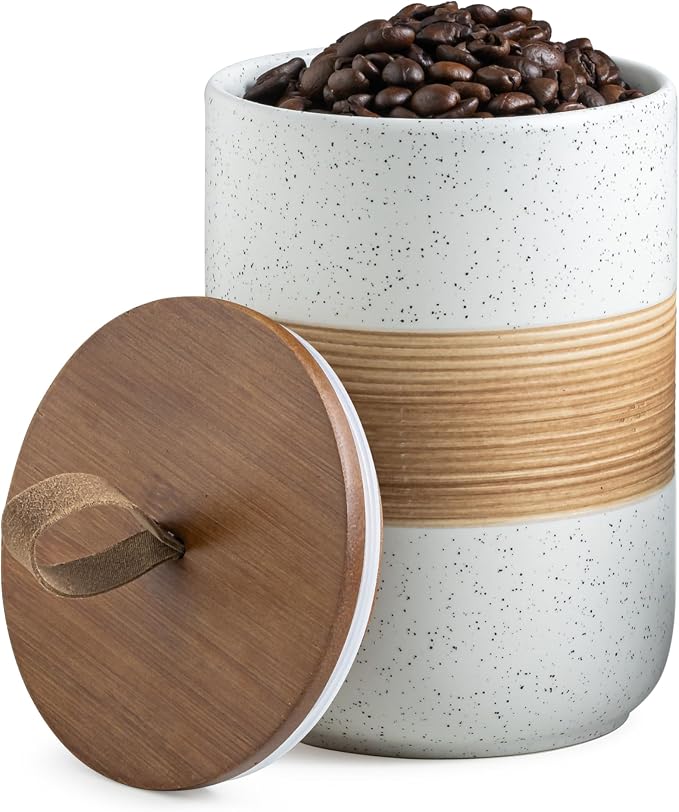 Miamolo Coffee Container Jar with Lid, Ceramic Kitchen Food Storage Jars for Spice Sugar Cookie, Stackable Decorative Jars for Coffee Bar, White & 28 fl.oz