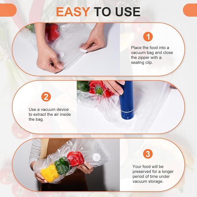 20PCS Vacuum Sealing Bags, Reusable Vacuum Sealer Bags for Food, BPA-Free Vacuum Zipper Bags, Sous Vide Bags for Food Storage (L, XL)