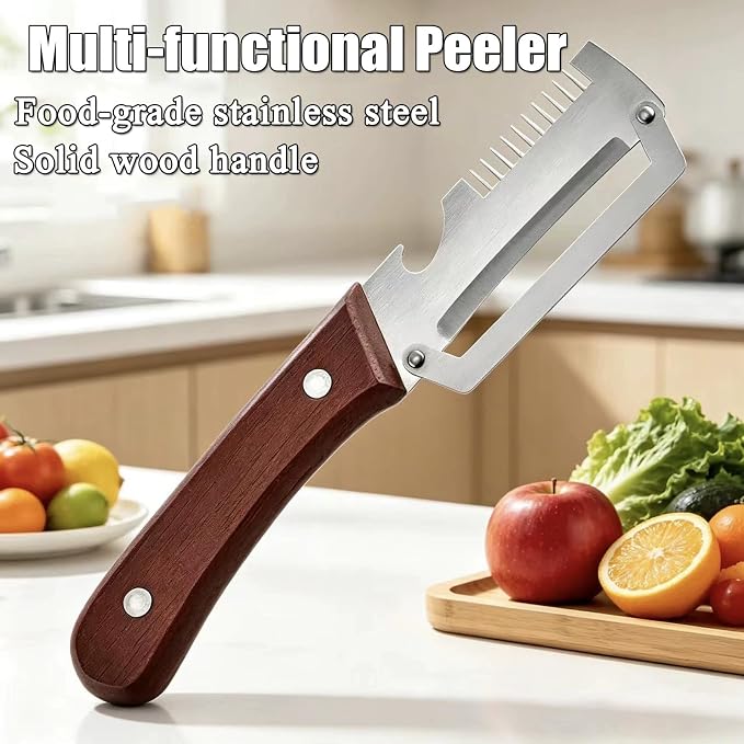 Vegetable Peeler - Wooden Handle Stainless Steel Multi-functional Peeler