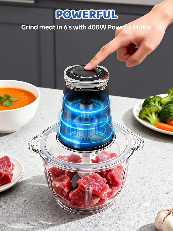Food Processor, 500W Electric Food Chopper | 2 Bowls (10 Cup+5 Cup), 2 Bi-Level Blades, Meat Grinder
