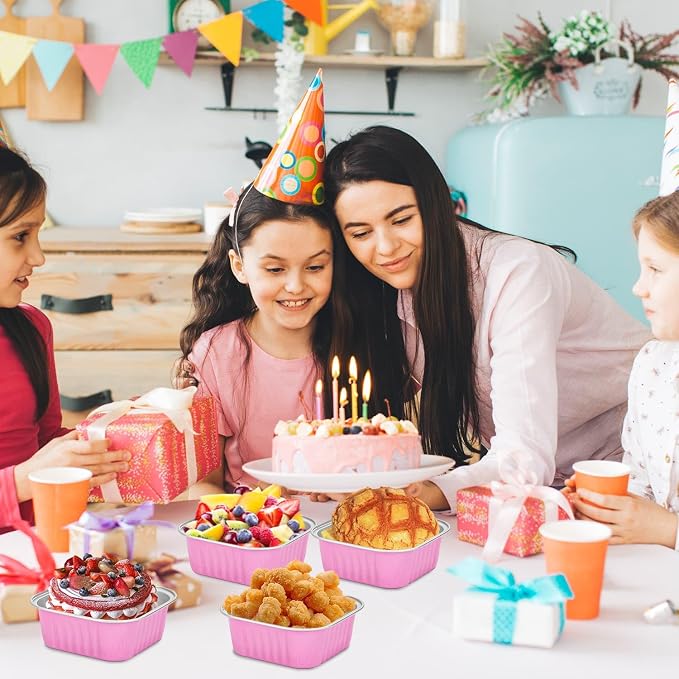 selizo 60 Pack 10oz Mini Disposable Cake Pans with Lids, Aluminum Foil Square Baking Cups, 4.4x4.4 Large Baking Cake Tins Cup Cake Containers with Lids for Thanksgiving Individual Cakes