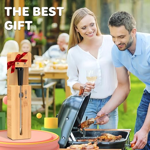 Real-Time Alerts Wireless Meat Thermometer - Long Range Bluetooth | Accuracy Temp Dishwasher Clean Waterproof Smart Bluetooth Probe for BBQ Grill Oven Smoker - Perfect for BBQ Lovers & Chefs